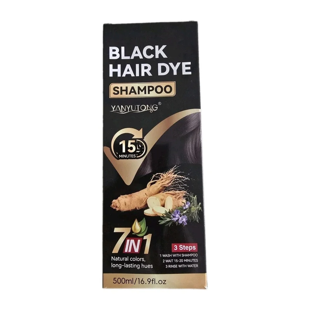 YANYULONG Black Hair Shampoo 3 in 1 Moisturizing 7 In 1 Gray Coverage 500 ml